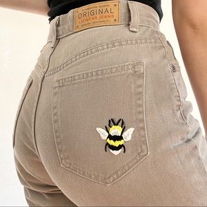 Khaki Jeans with Embroidered Bee